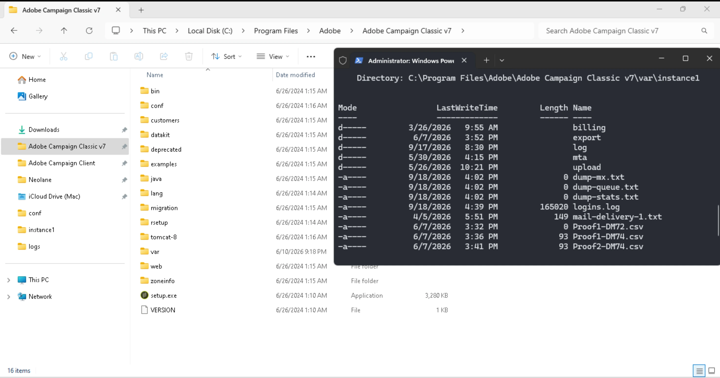 Adobe Campaign installation subdirectories on Windows
