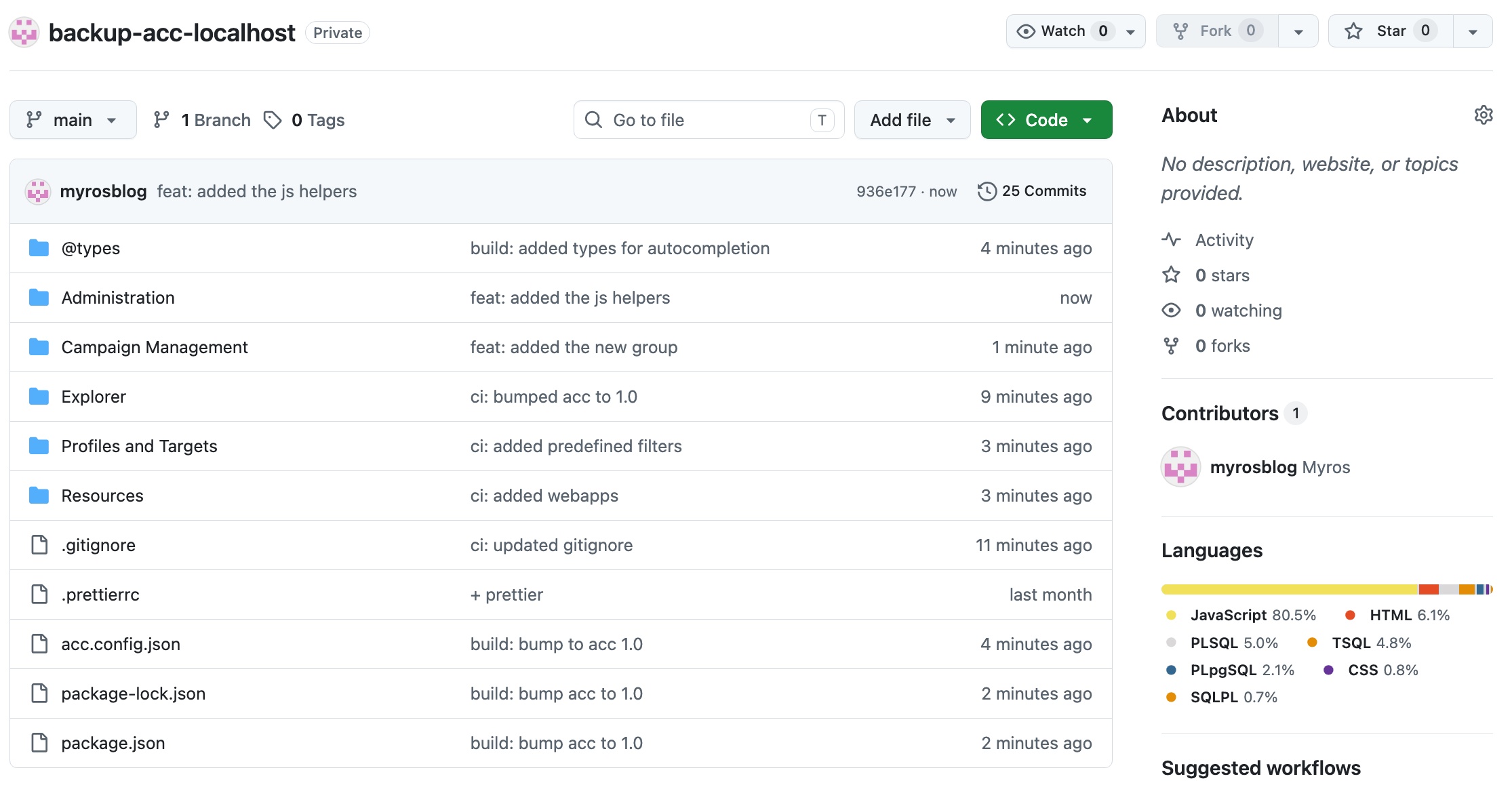 acc used with github to list all repository languages