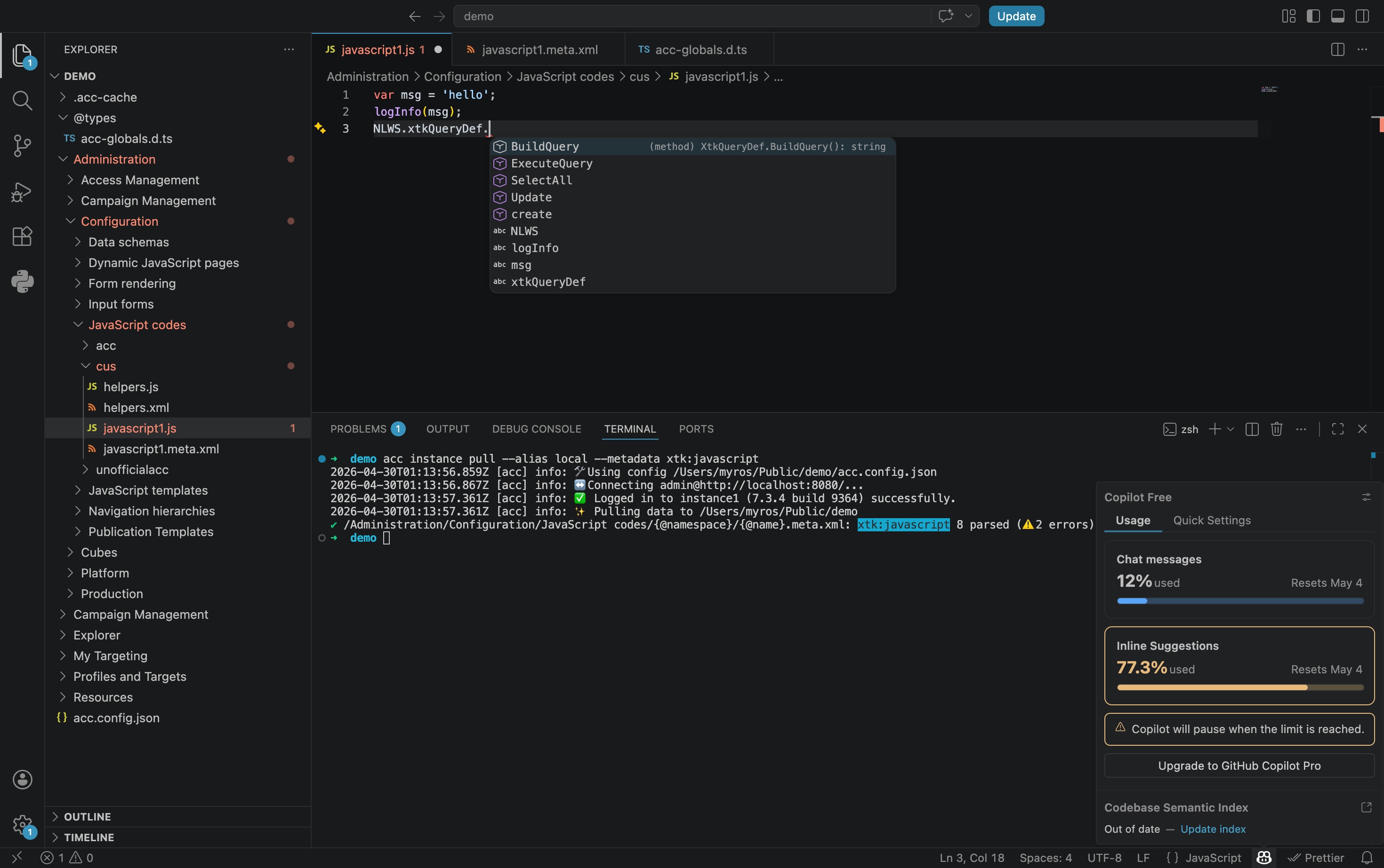 acc decomposes JavaScript source code in .js