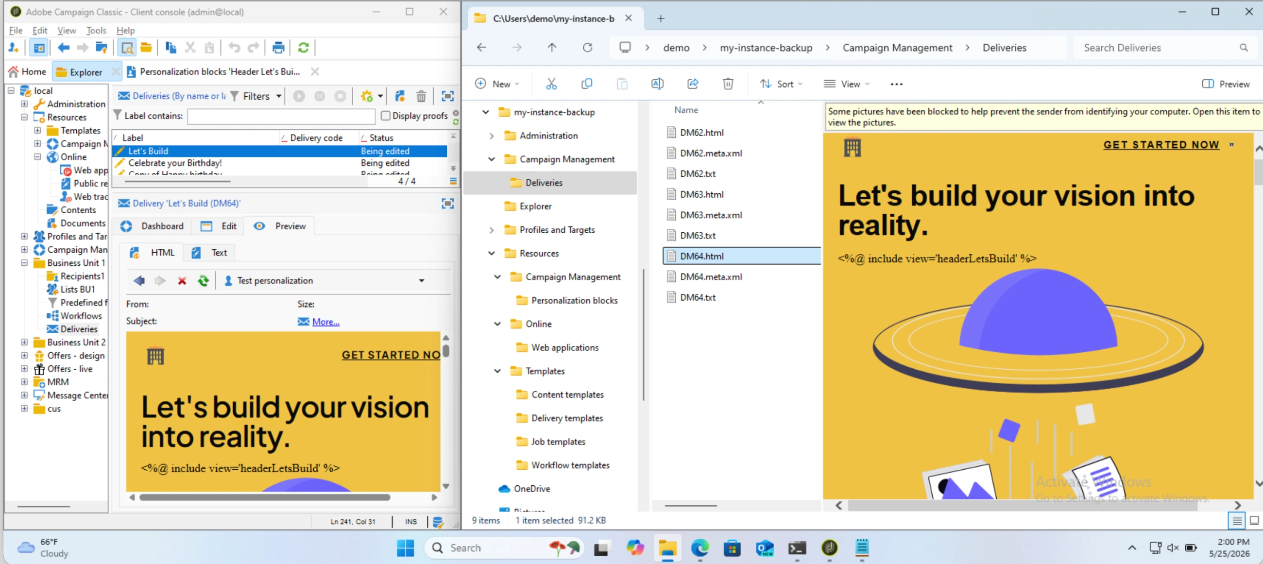 demo of acc on Windows, downloading the entire Adobe Campaign instance in one pull command