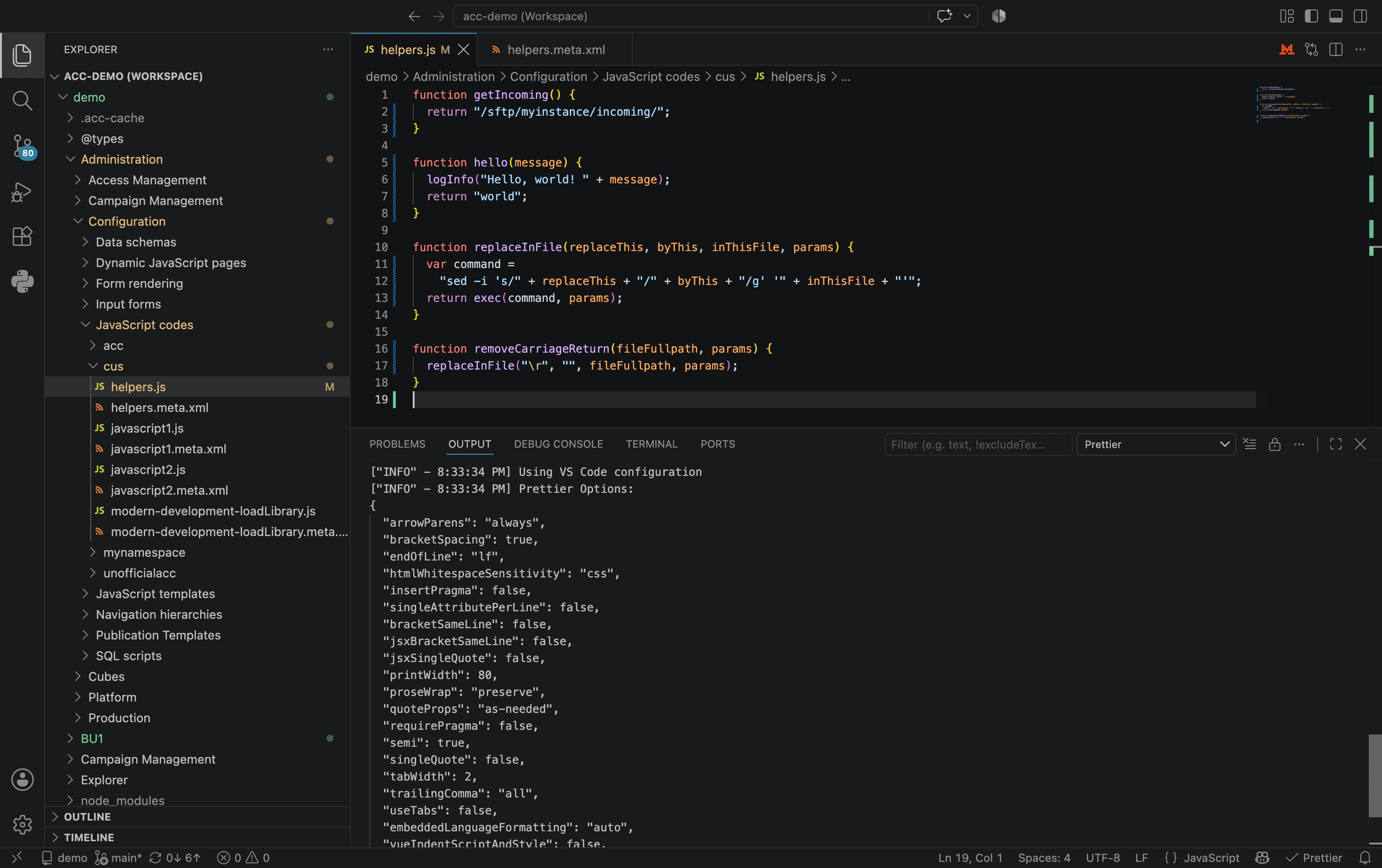The Adobe Campaign JavaScript without inconsistency, after acc/prettier
