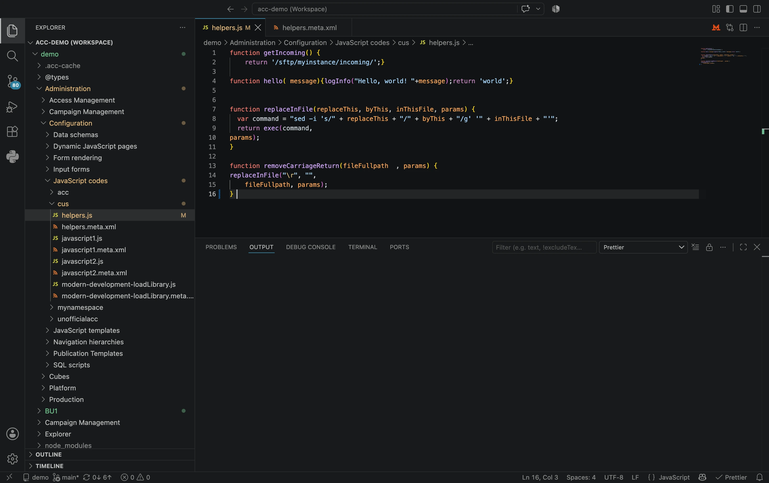 The Adobe Campaign JavaScript with inconsistency, before acc/prettier