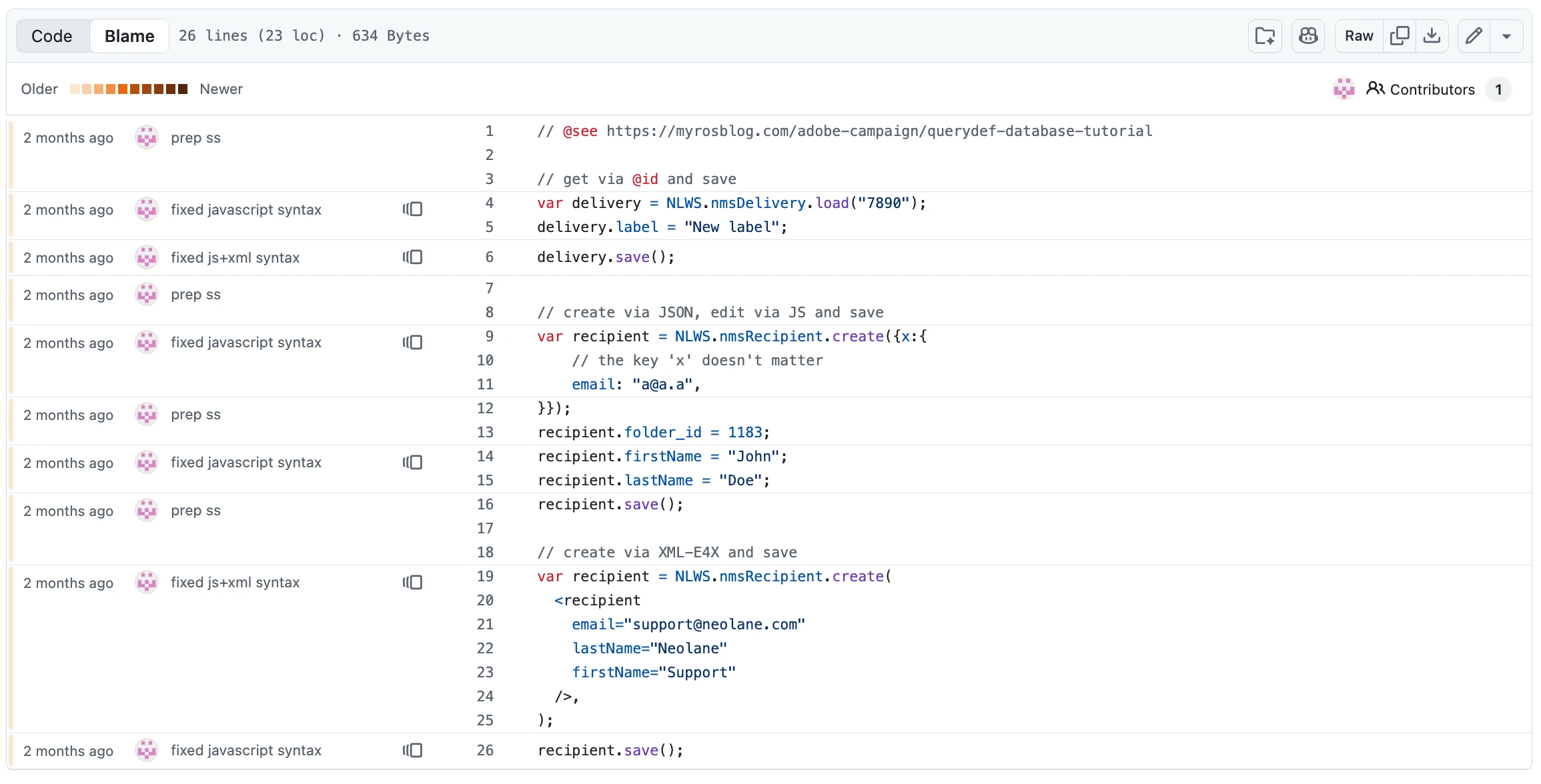 acc combined with Github for an Adobe Campaign git blame