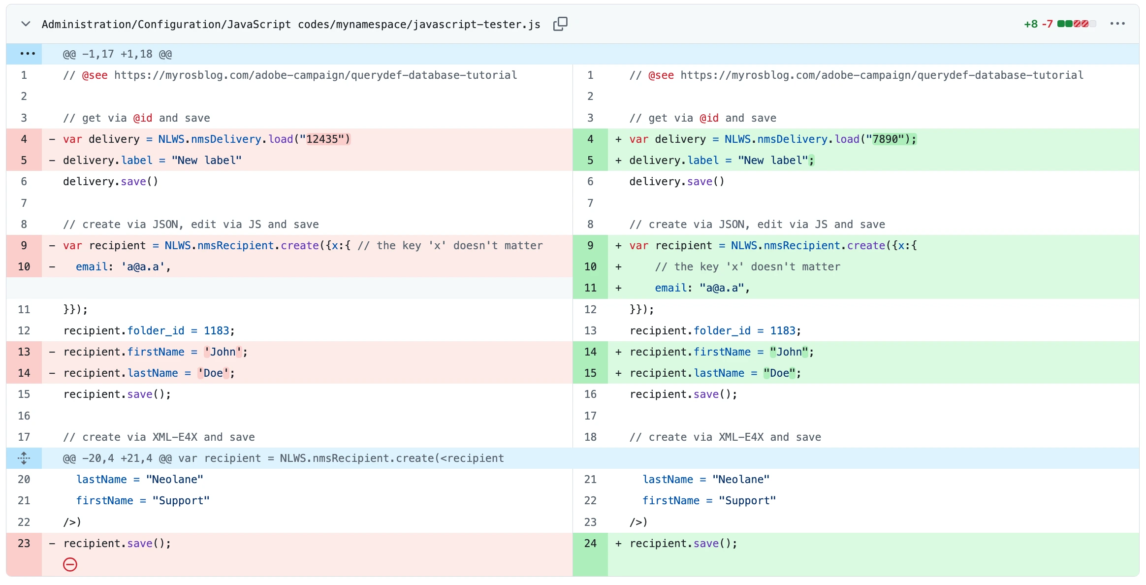acc combined with Github for an Adobe Campaign git diff
