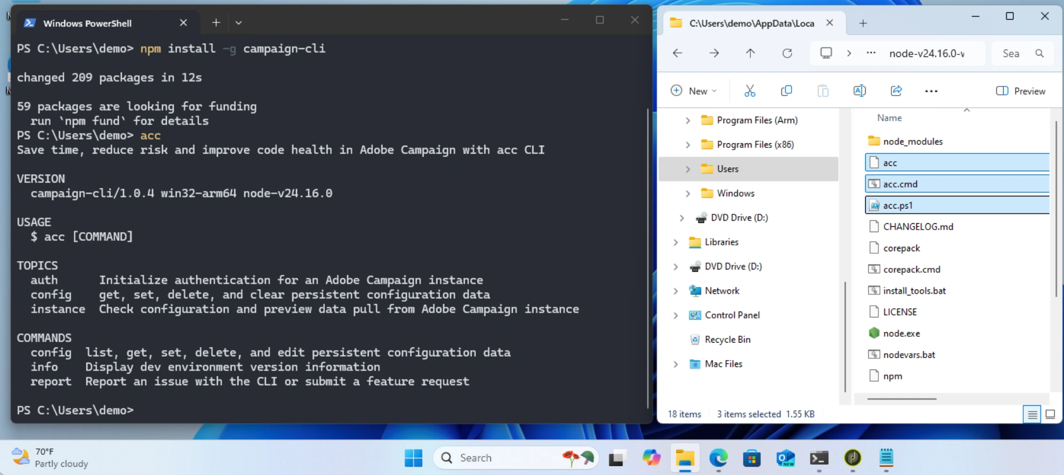 Install acc with npm