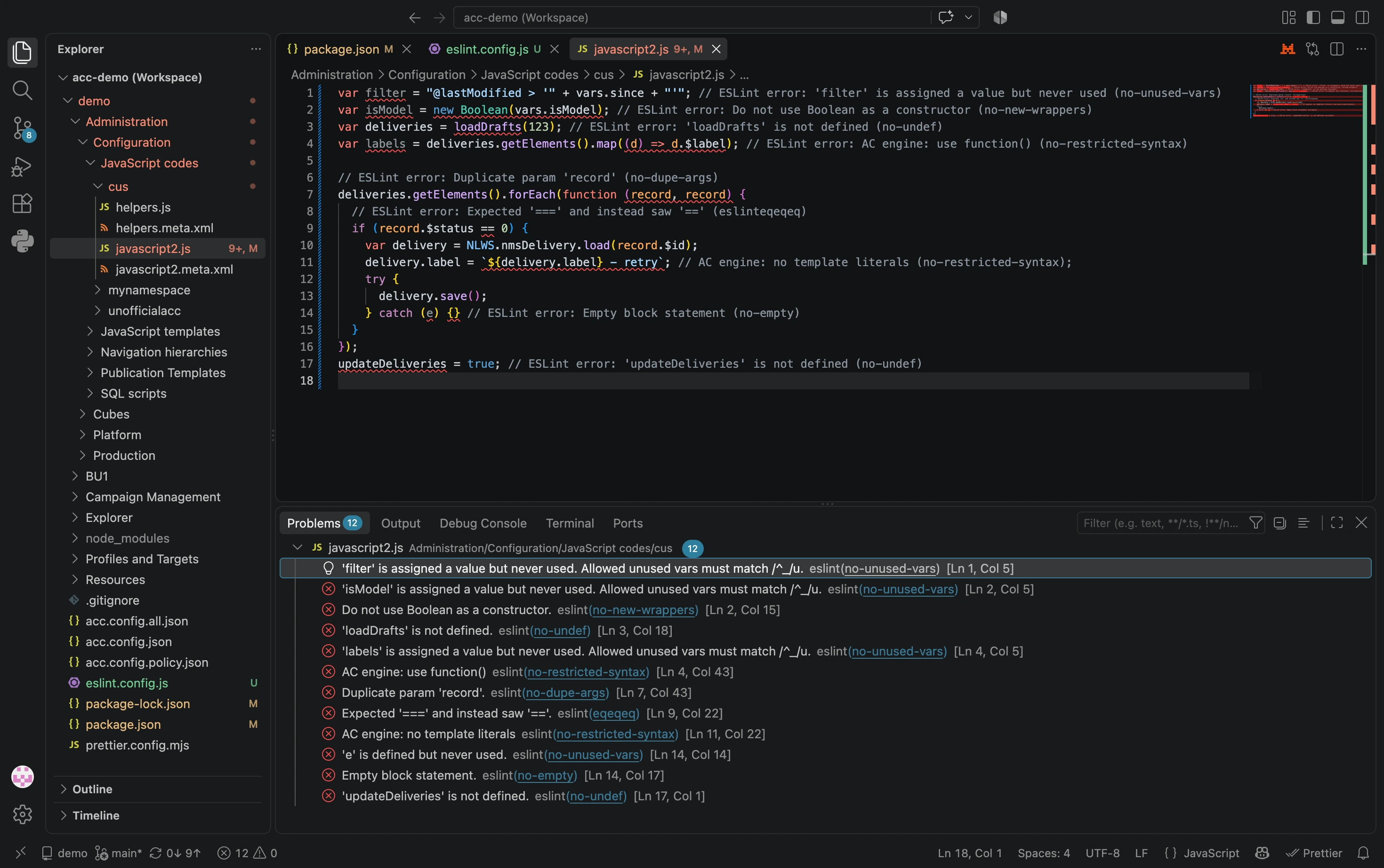 acc CLI used with prettier to format the Adobe Campaign JavaScript, improving the consistency