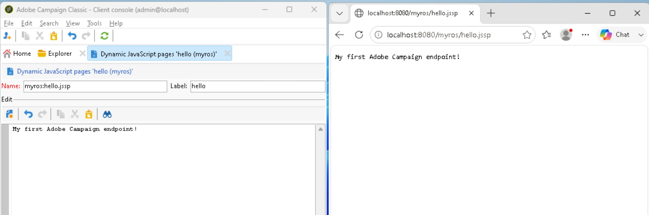 JSSP code with name and namespace in Adobe Campaign