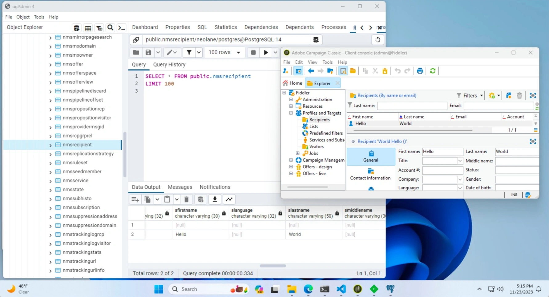 PostgreSQL SQL request check Adobe Campaign