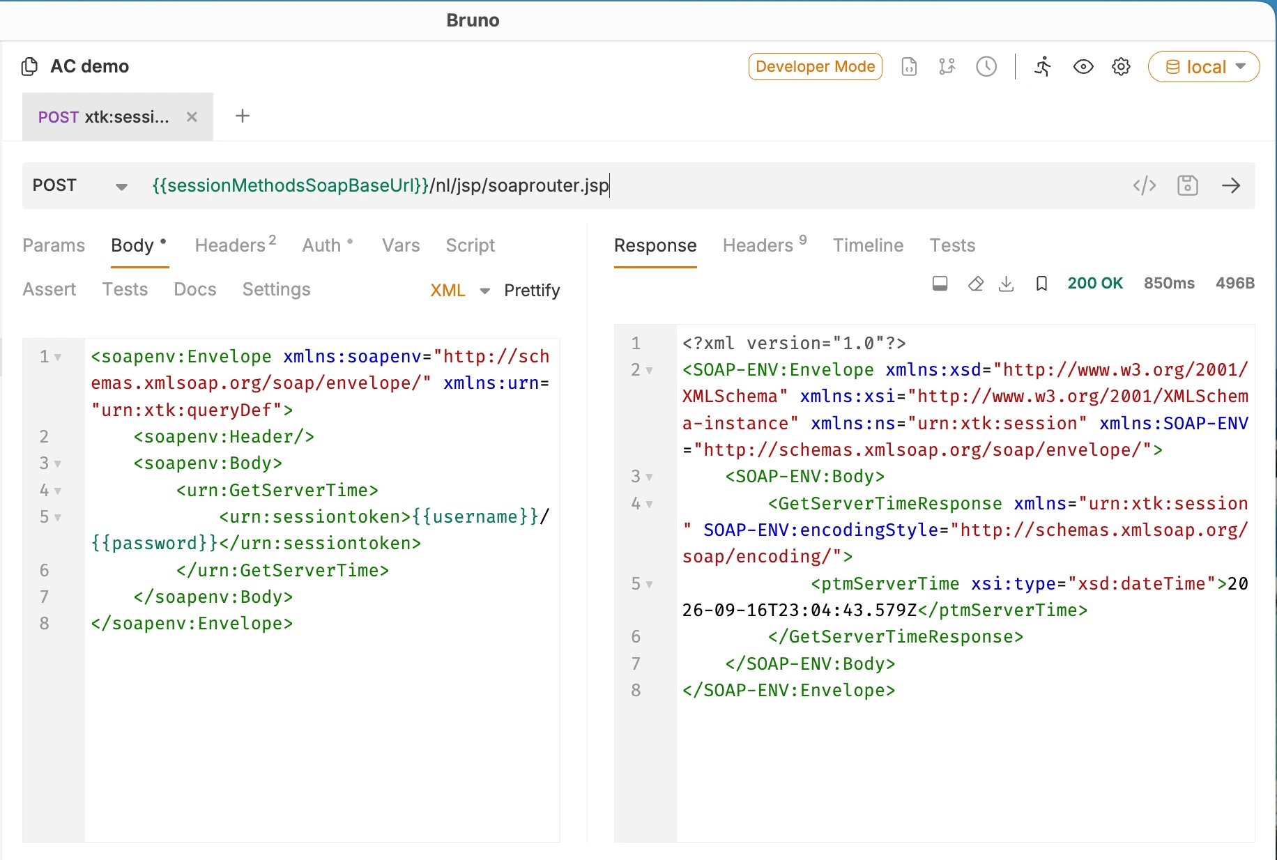 Adobe Campaign Classic v7 SOAP methods called on Windows 11 with Bruno