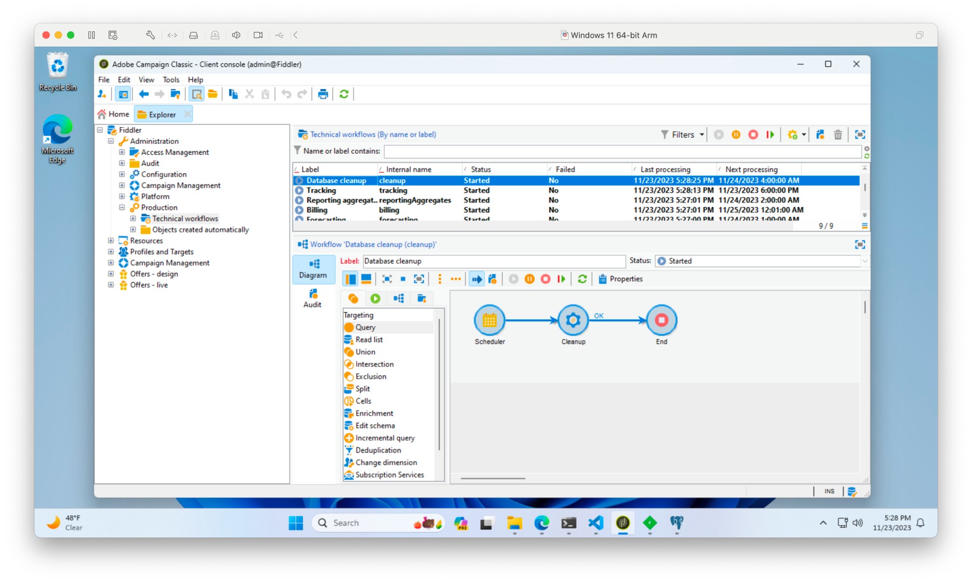 Adobe Campaign Classic v7 running workflows on Windows 11